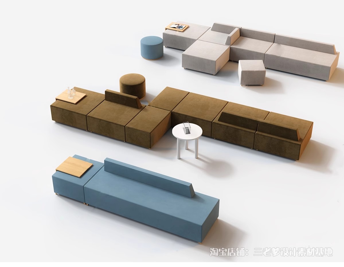 图片[29]-休闲沙发SU模型 办公室等待休息区商场接待多人单体工装草图大师-大怪兽分享