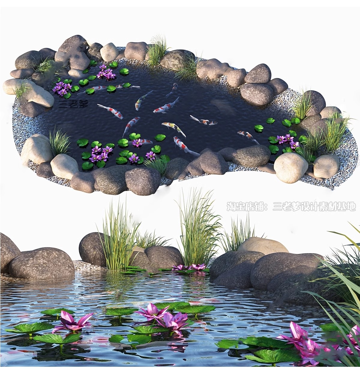 图片[29]-庭院花园鱼池su模型锦鲤园林私家水景假山鱼缸水族箱金鱼草图大师-大怪兽分享