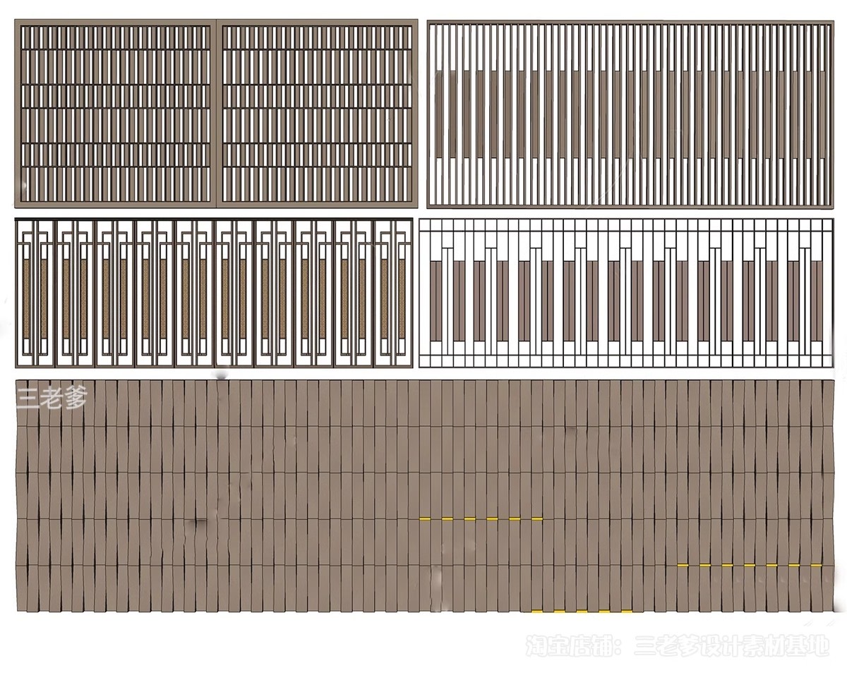 图片[29]-新中式轻奢背景墙SU模型 山水格栅云纹瓦片构件草图大师Sketchup-大怪兽分享