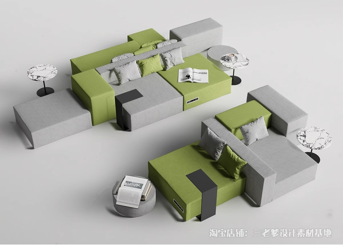 图片[30]-休闲沙发SU模型 办公室等待休息区商场接待多人单体工装草图大师-大怪兽分享