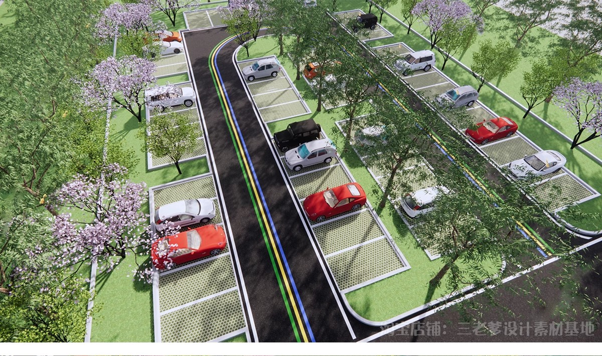 图片[30]-户外生态露天停车场SU模型公共停车坪停车位sketchup草图大师素材-大怪兽分享