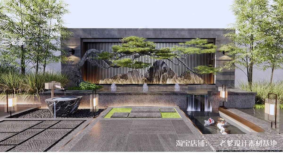 图片[30]-新中式轻奢背景墙SU模型 山水格栅云纹瓦片构件草图大师Sketchup-大怪兽分享
