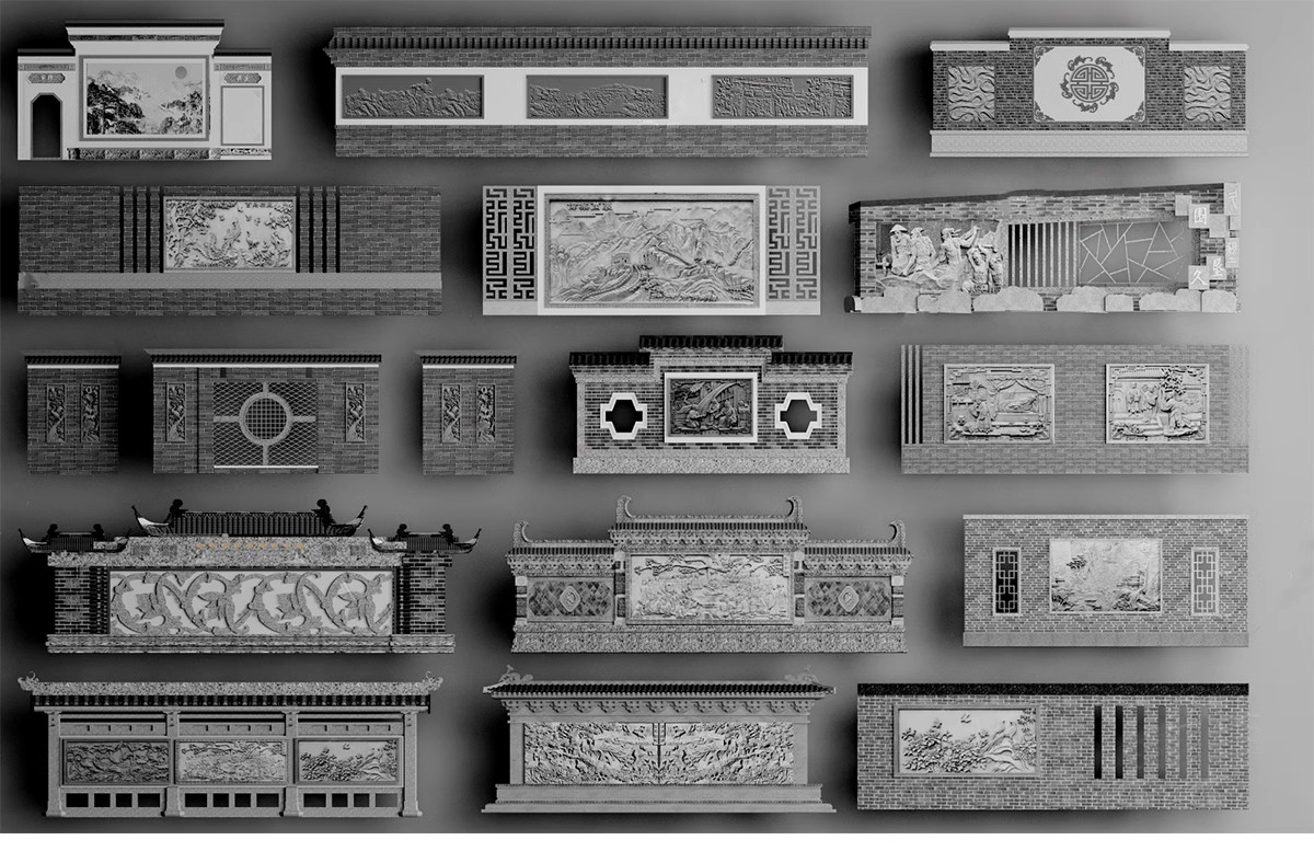 图片[31]-特色文化中式景观墙su模型小品艺术浮雕柱徽派白墙景墙庭院雕塑-大怪兽分享