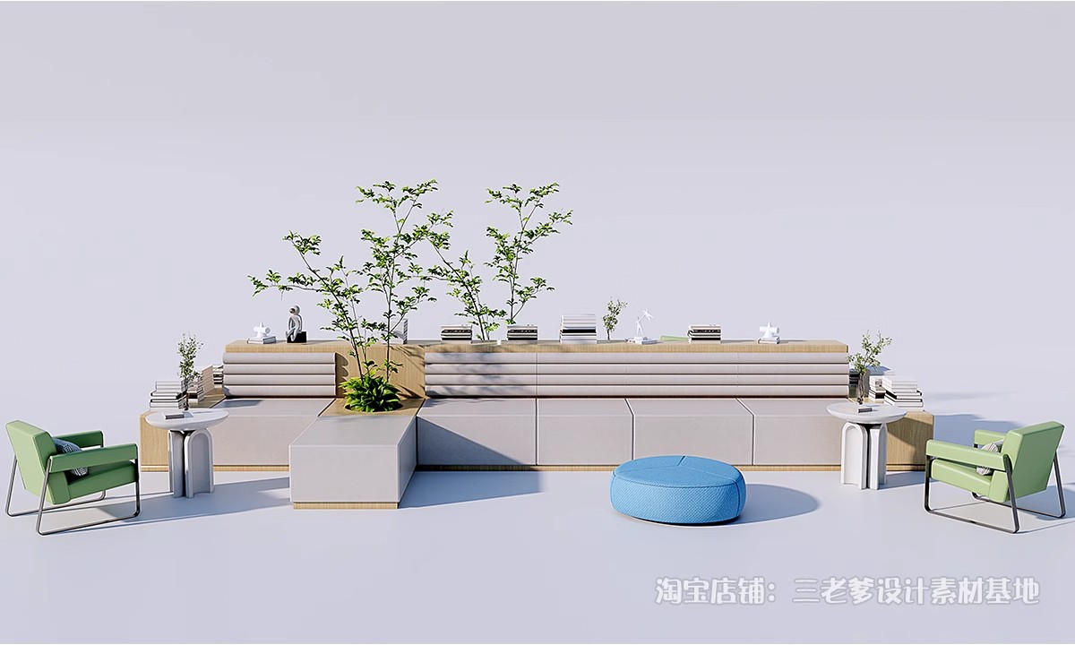 图片[32]-休闲沙发SU模型 办公室等待休息区商场接待多人单体工装草图大师-大怪兽分享