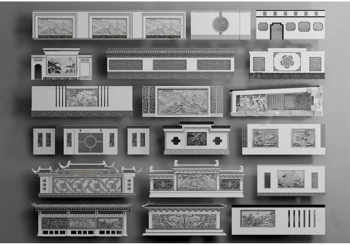 图片[32]-特色文化中式景观墙su模型小品艺术浮雕柱徽派白墙景墙庭院雕塑-大怪兽分享