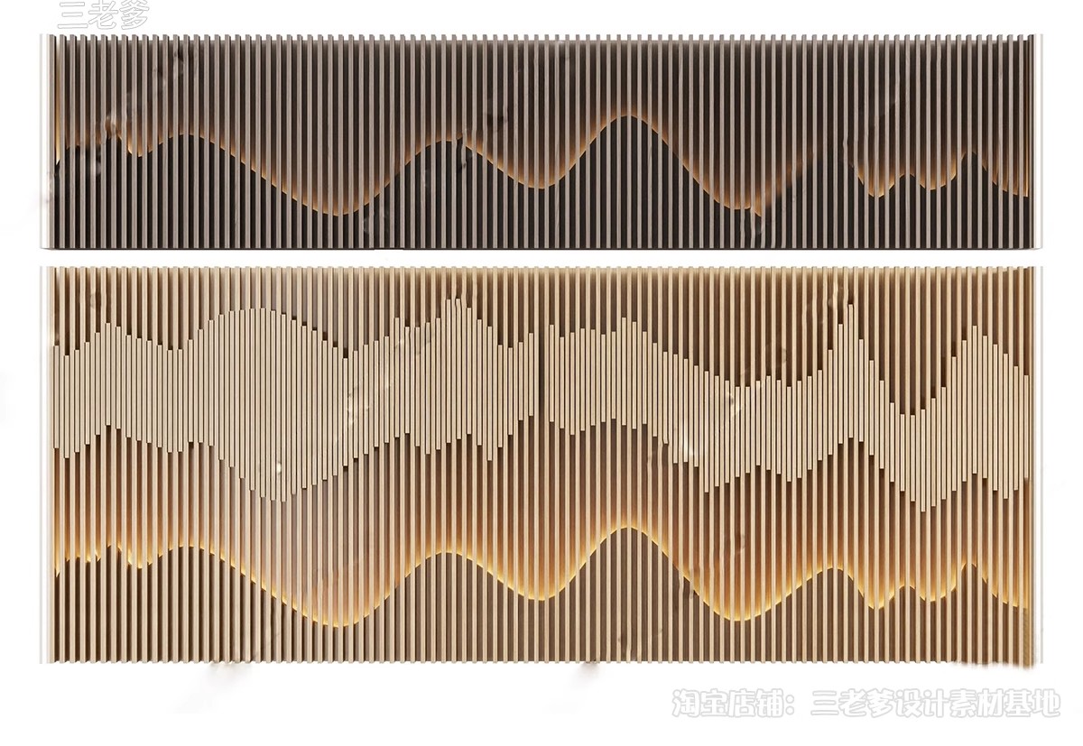 图片[32]-新中式轻奢背景墙SU模型 山水格栅云纹瓦片构件草图大师Sketchup-大怪兽分享