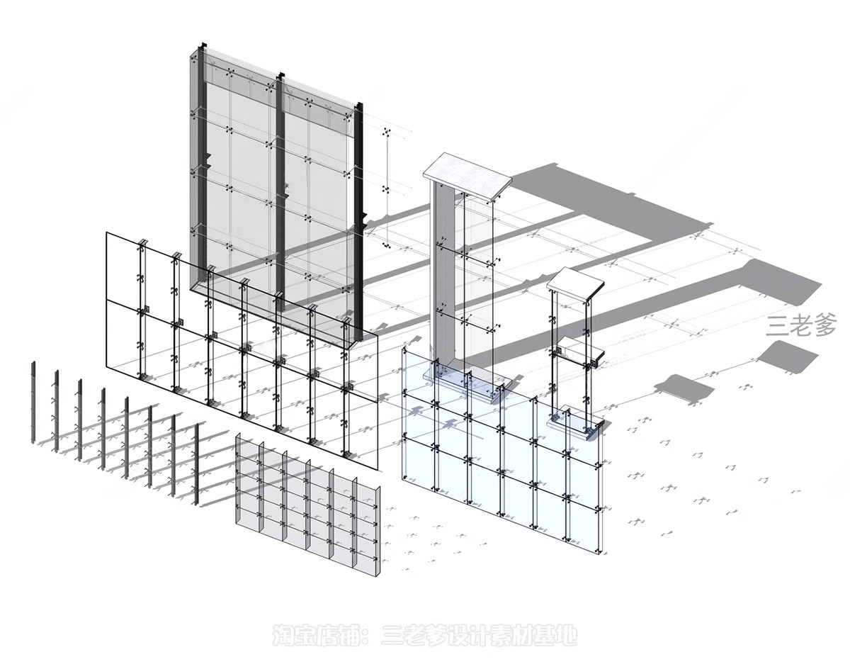 图片[23]-玻璃幕墙SU模型办公楼建筑表皮构件节点草图大师Sketchup设计素材-大怪兽分享