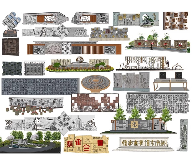 图片[41]-特色文化中式景观墙su模型小品艺术浮雕柱徽派白墙景墙庭院雕塑-大怪兽分享