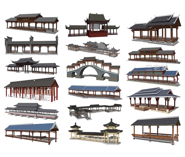 图片[32]-仿古长廊公园景区古建木廊连廊廊架亭廊景观亭子SU模型草图大师-大怪兽分享