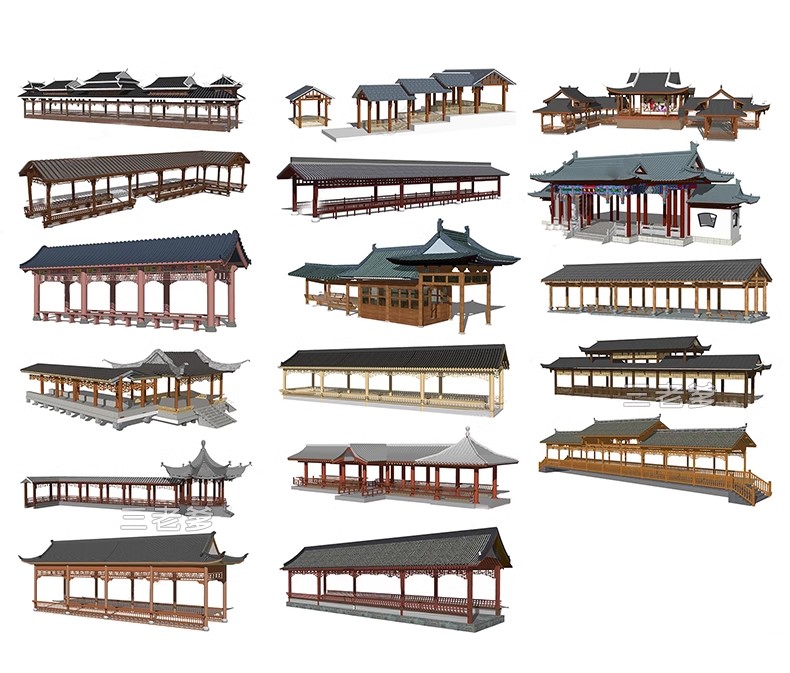 图片[33]-仿古长廊公园景区古建木廊连廊廊架亭廊景观亭子SU模型草图大师-大怪兽分享