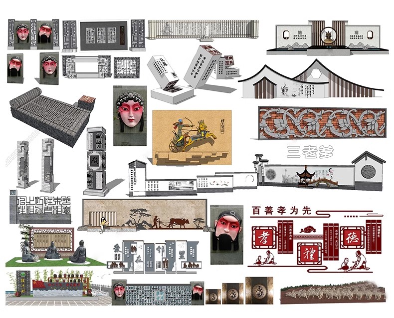 图片[43]-特色文化中式景观墙su模型小品艺术浮雕柱徽派白墙景墙庭院雕塑-大怪兽分享