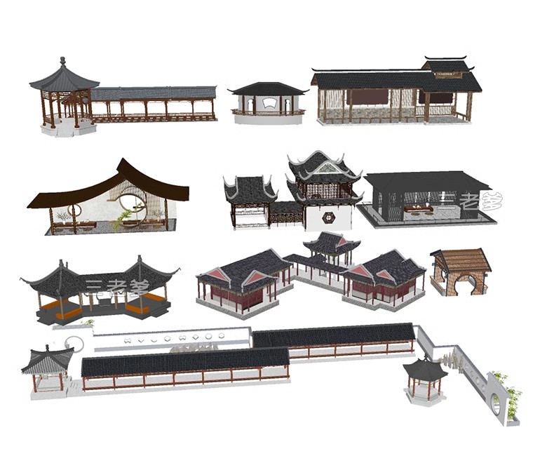 图片[34]-仿古长廊公园景区古建木廊连廊廊架亭廊景观亭子SU模型草图大师-大怪兽分享