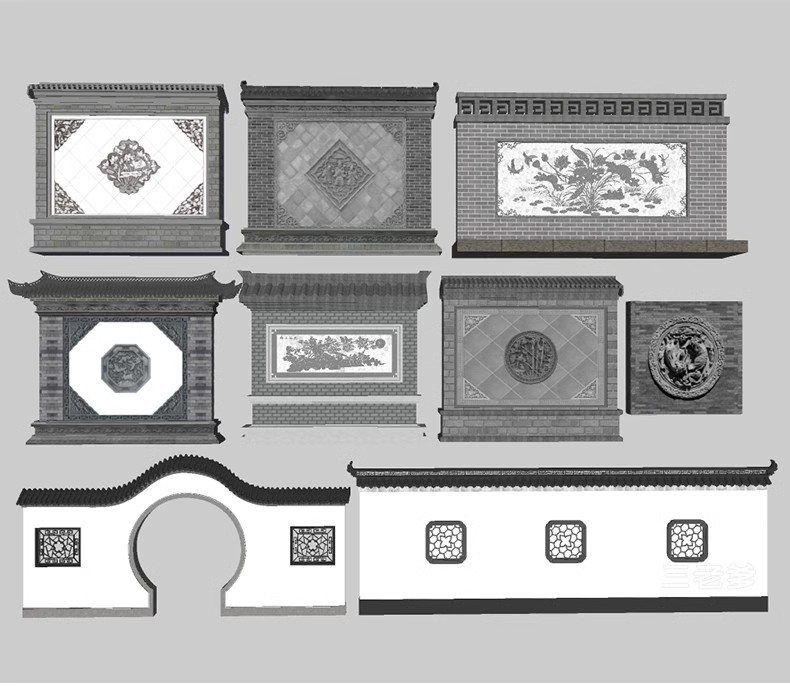 图片[44]-特色文化中式景观墙su模型小品艺术浮雕柱徽派白墙景墙庭院雕塑-大怪兽分享