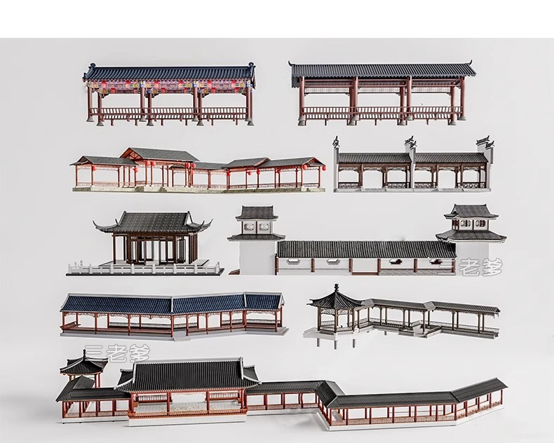 图片[35]-仿古长廊公园景区古建木廊连廊廊架亭廊景观亭子SU模型草图大师-大怪兽分享