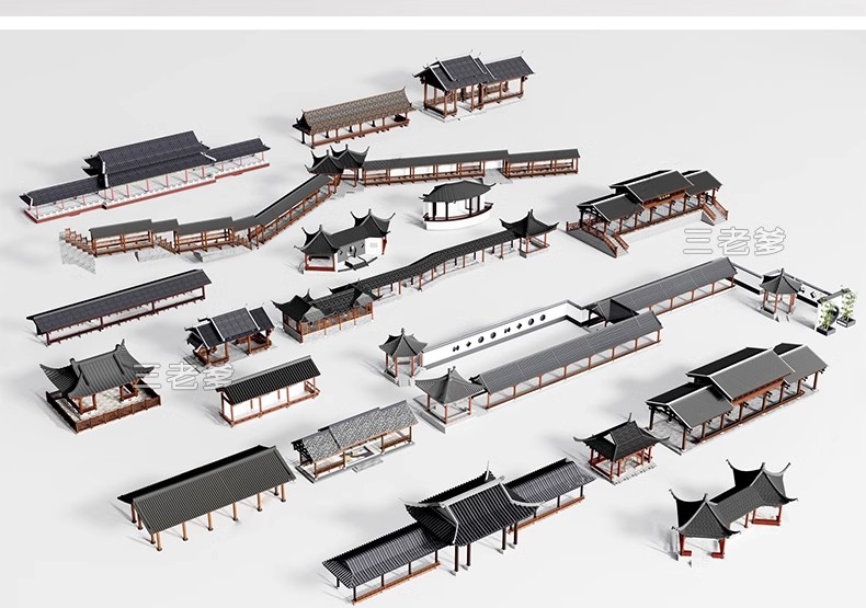 图片[36]-仿古长廊公园景区古建木廊连廊廊架亭廊景观亭子SU模型草图大师-大怪兽分享