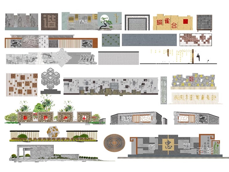 图片[46]-特色文化中式景观墙su模型小品艺术浮雕柱徽派白墙景墙庭院雕塑-大怪兽分享