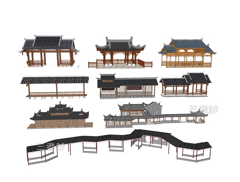 图片[38]-仿古长廊公园景区古建木廊连廊廊架亭廊景观亭子SU模型草图大师-大怪兽分享