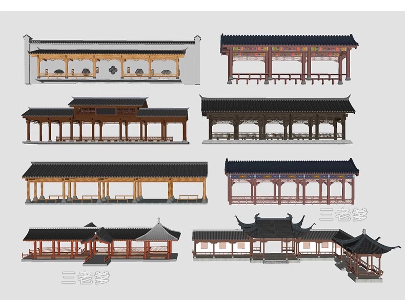 图片[39]-仿古长廊公园景区古建木廊连廊廊架亭廊景观亭子SU模型草图大师-大怪兽分享