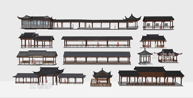 图片[40]-仿古长廊公园景区古建木廊连廊廊架亭廊景观亭子SU模型草图大师-大怪兽分享