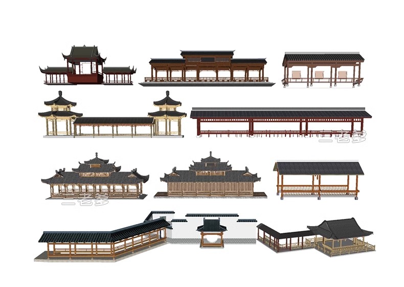 图片[42]-仿古长廊公园景区古建木廊连廊廊架亭廊景观亭子SU模型草图大师-大怪兽分享