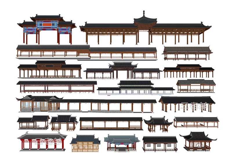 图片[43]-仿古长廊公园景区古建木廊连廊廊架亭廊景观亭子SU模型草图大师-大怪兽分享