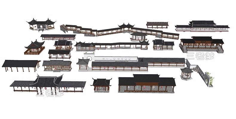 图片[44]-仿古长廊公园景区古建木廊连廊廊架亭廊景观亭子SU模型草图大师-大怪兽分享