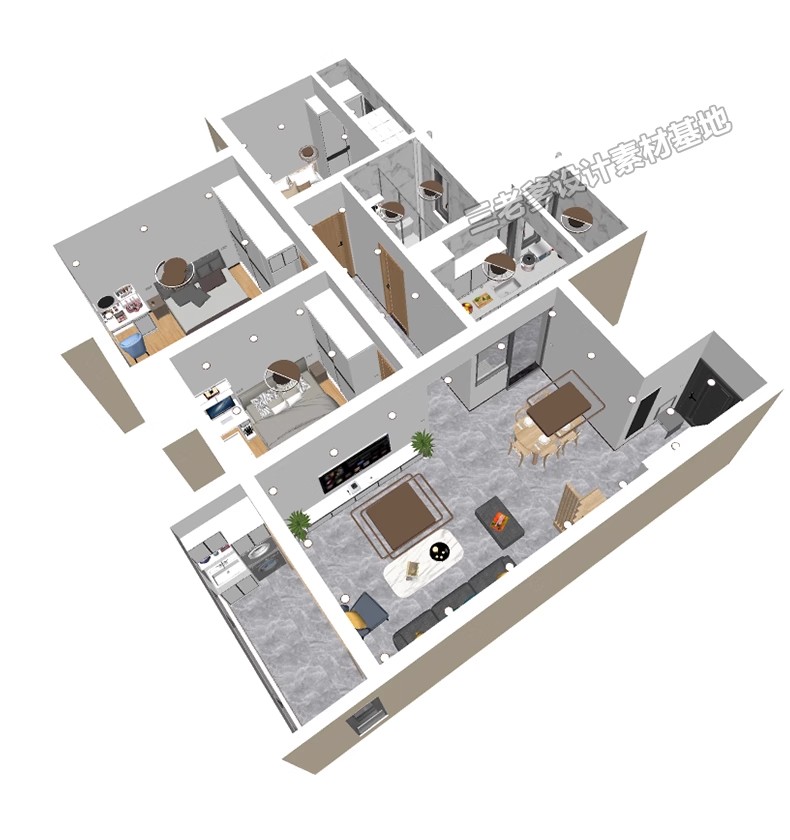 图片[5]-家装全屋整套客厅卧室厨房北欧现代新中式整体全套室内设计SU模型-大怪兽分享