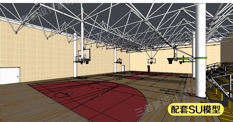 图片[34]-学校体育馆SU模型 室内运动场篮球馆网球游泳馆CAD施工图草图大师-大怪兽分享