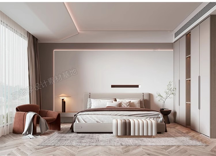 图片[32]-现代简约卧室3d模型双人大床品衣柜床头柜轻奢3dmax家装室内素材-大怪兽分享