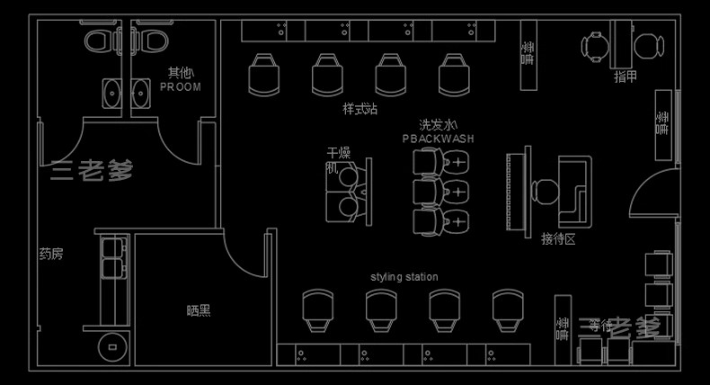 图片[50]-理发店CAD施工图美发厅洗头房沙龙平面布置布局室内图库器材美甲-大怪兽分享