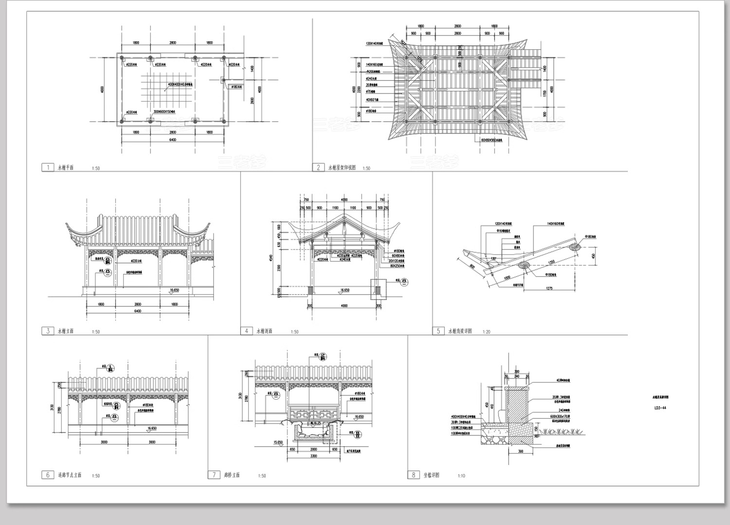 图片[30]-仿古凉亭廊架连廊水榭中式古典园林古建平立面景观亭子CAD施工图-大怪兽分享