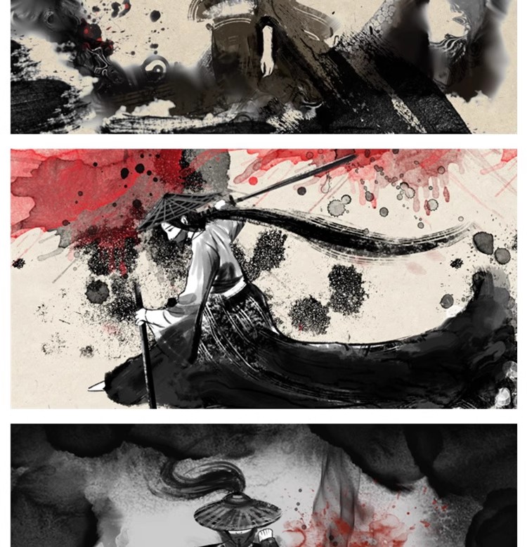 浪人侠客武侠水墨人物中国风手绘插画海报psd设计素材源文件模板-大怪兽分享