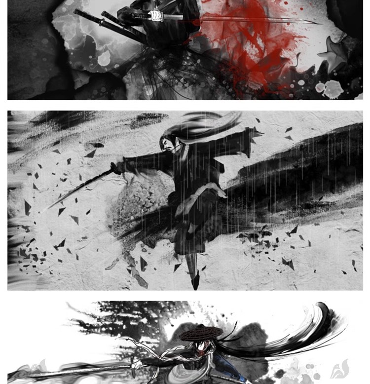 浪人侠客武侠水墨人物中国风手绘插画海报psd设计素材源文件模板-大怪兽分享
