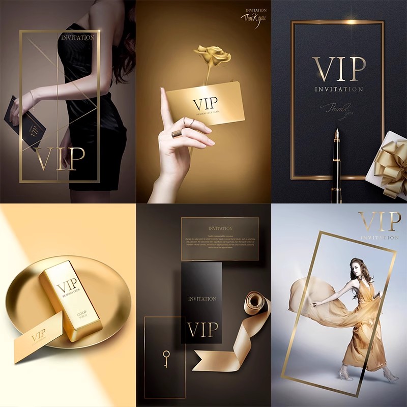 YQ-13高端黑金色VIP会员日卡片金融金砖房地产PSD海报设计素材图-大怪兽分享