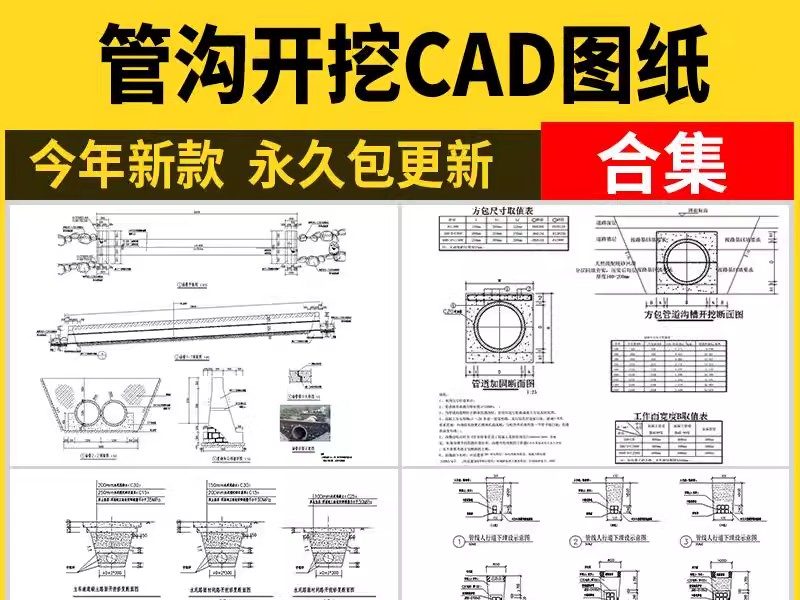 管沟开挖基坑支护CAD施工图 HDPE双壁波纹管管沟开挖回填布置图纸-大怪兽分享