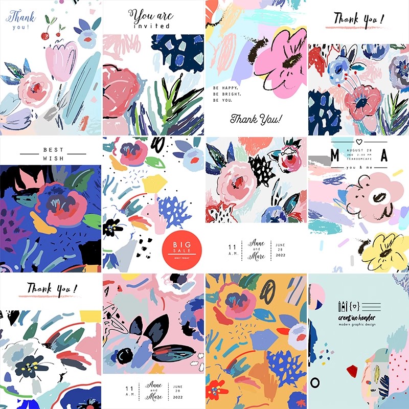 SL-04马蒂斯抽象水彩手绘花卉创意包装海报AI平面设计矢量素材-大怪兽分享