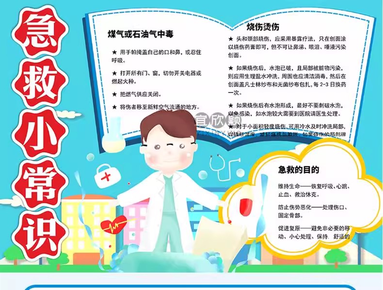 图片[3]-触电中暑地震急救小常识手抄报自救知识卡通电子小报小学生模板-大怪兽分享