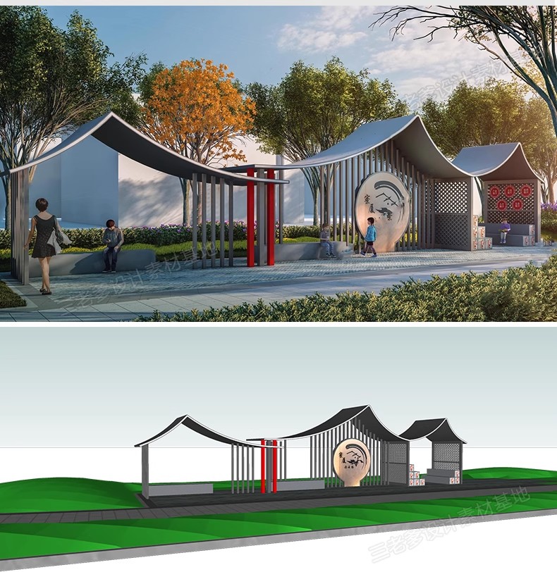 图片[4]-现代构筑物景观凉亭草图大师公园广场园林示范区创意廊架SU模型库-大怪兽分享
