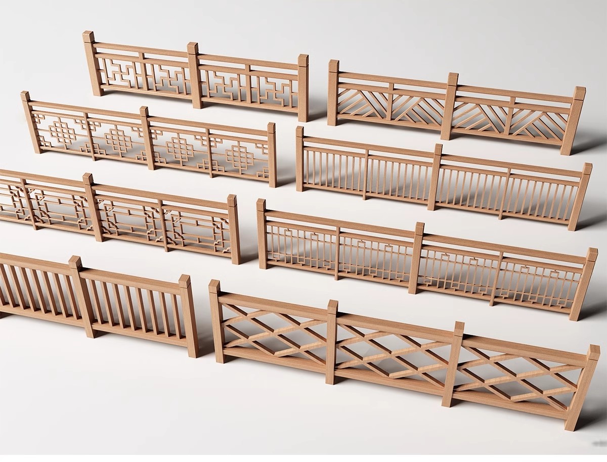 图片[4]-中式雕花防腐木头栏杆景观桥木质扶手围栏乡村护栏SU模型草图大师-大怪兽分享