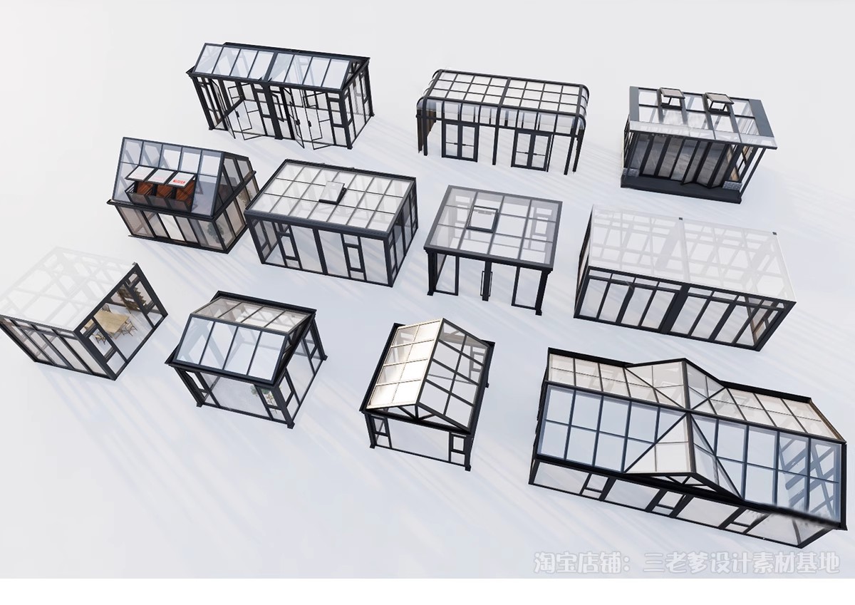 图片[4]-玻璃阳光房SU模型 现代家装别墅庭院封阳台露台屋顶设计草图大师-大怪兽分享