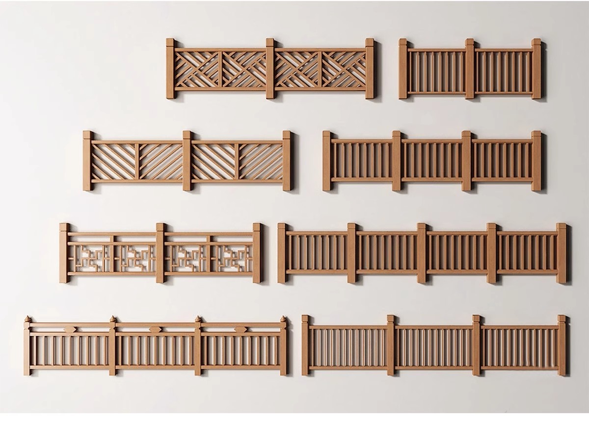 图片[5]-中式雕花防腐木头栏杆景观桥木质扶手围栏乡村护栏SU模型草图大师-大怪兽分享