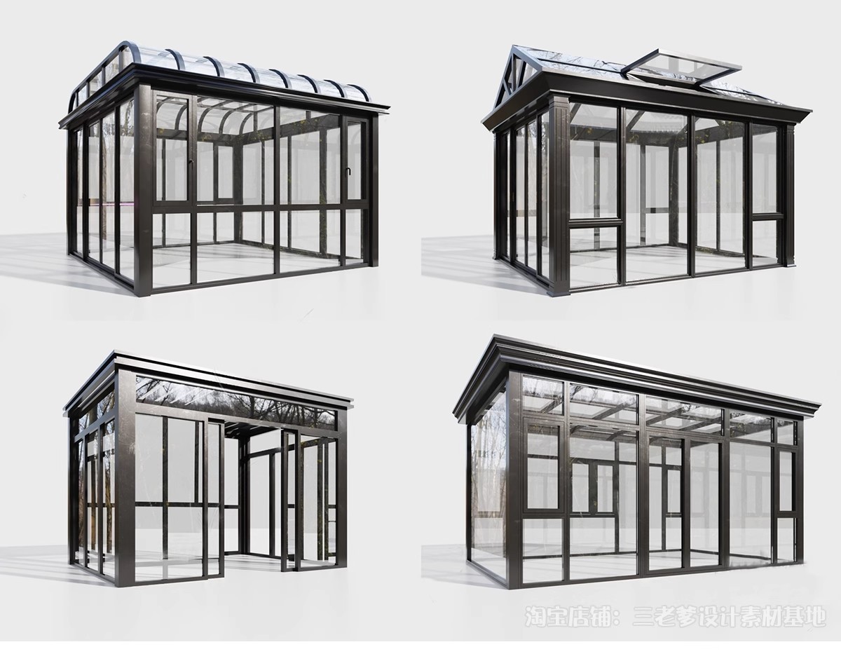 图片[5]-玻璃阳光房SU模型 现代家装别墅庭院封阳台露台屋顶设计草图大师-大怪兽分享