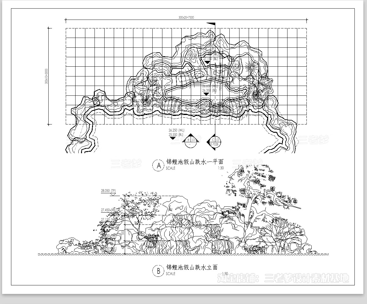 图片[5]-自然溪流跌水小溪山涧跌水瀑布CAD施工图节点大样图剖面做法详图-大怪兽分享