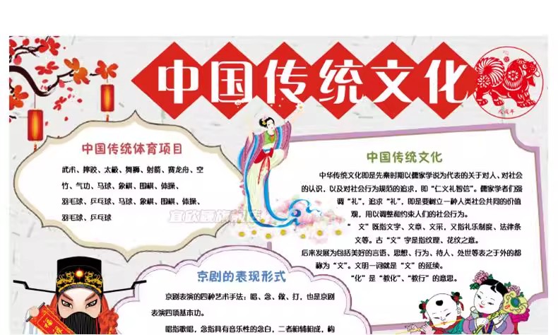 图片[5]-传统文化小报手抄报电子版a4弘扬民族精神美德国学京剧琴棋书画a3-大怪兽分享