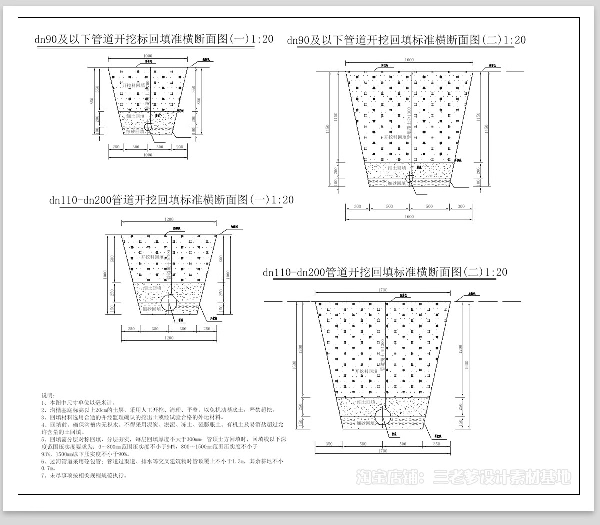 图片[6]-管沟开挖基坑支护CAD施工图 HDPE双壁波纹管管沟开挖回填布置图纸-大怪兽分享