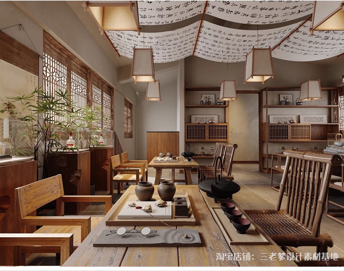 图片[6]-茶艺馆SU模型库新中式茶文化体验馆展厅茶室制茶炒茶加工装置雕塑-大怪兽分享