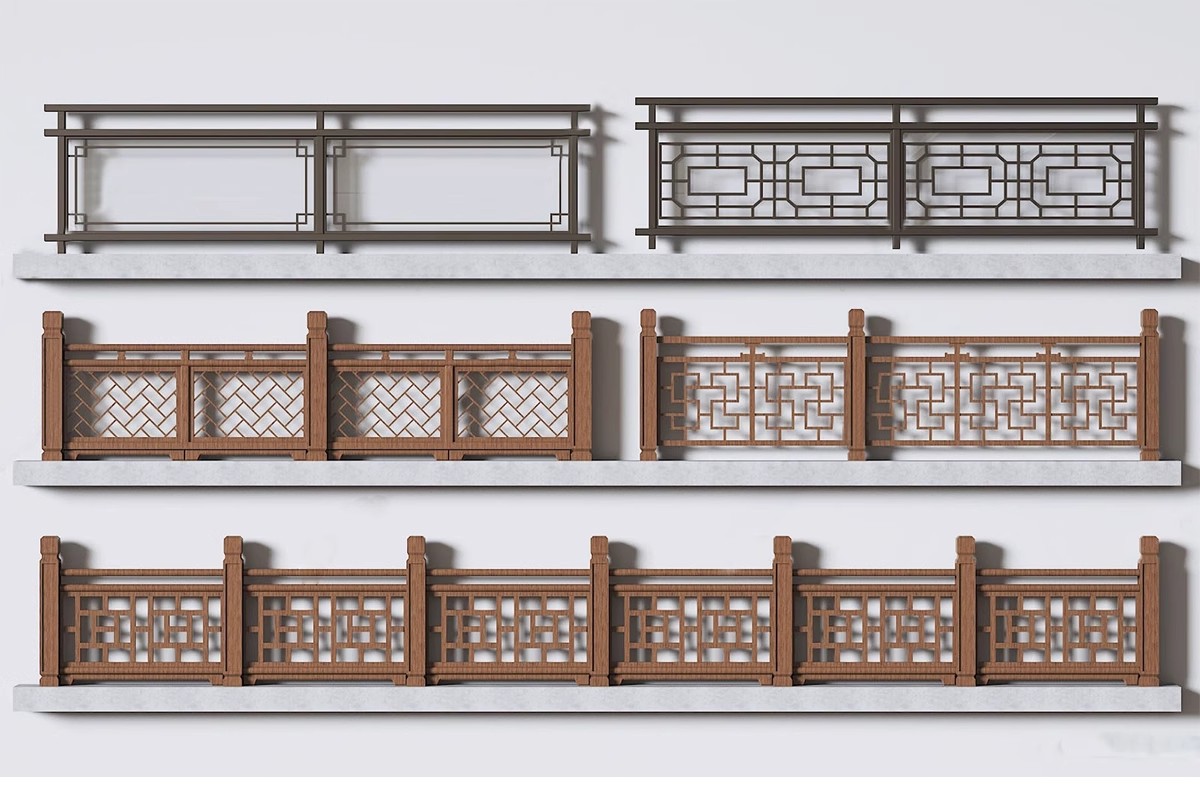图片[6]-中式雕花防腐木头栏杆景观桥木质扶手围栏乡村护栏SU模型草图大师-大怪兽分享