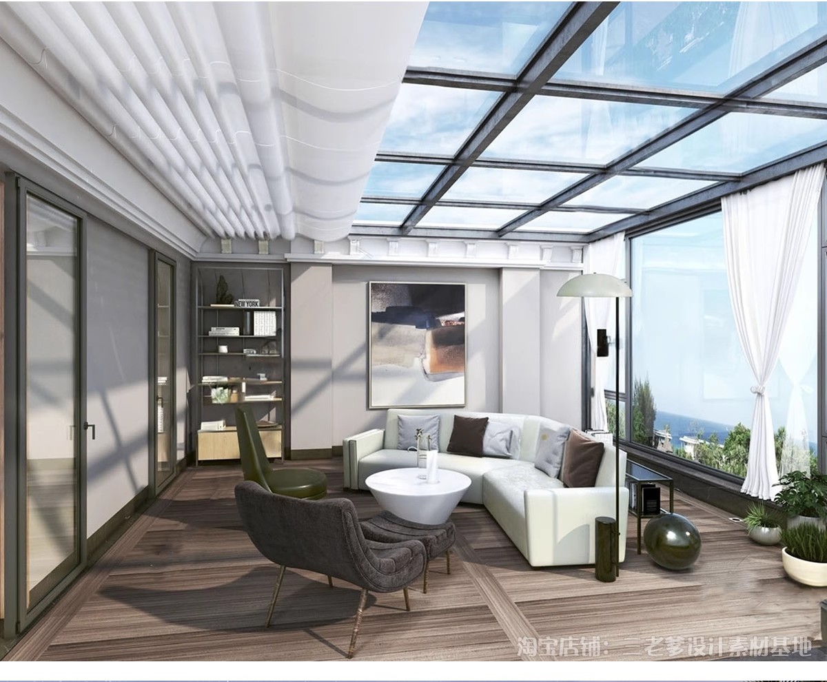 图片[6]-玻璃阳光房SU模型 现代家装别墅庭院封阳台露台屋顶设计草图大师-大怪兽分享