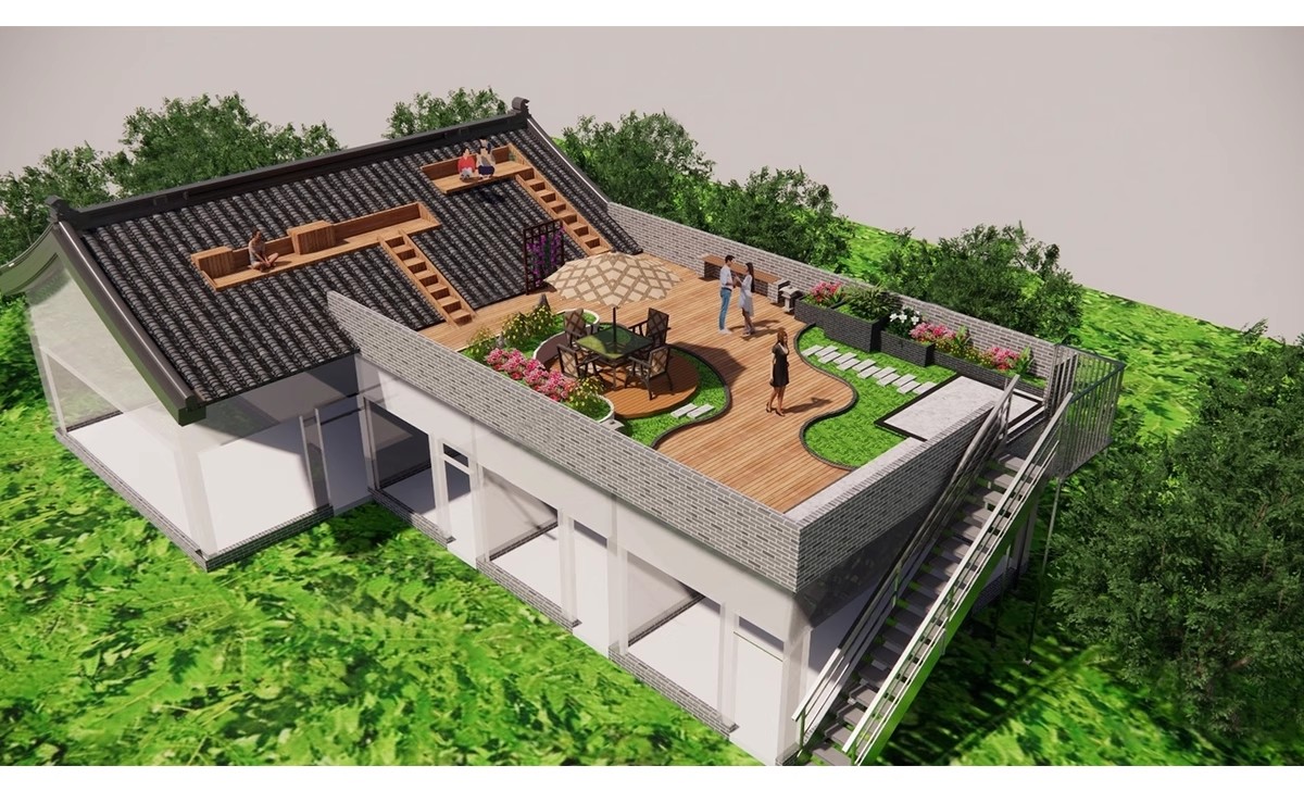 图片[7]-网红建筑屋顶花园SU模型 新中式休闲座椅拍照打卡点景观草图大师-大怪兽分享