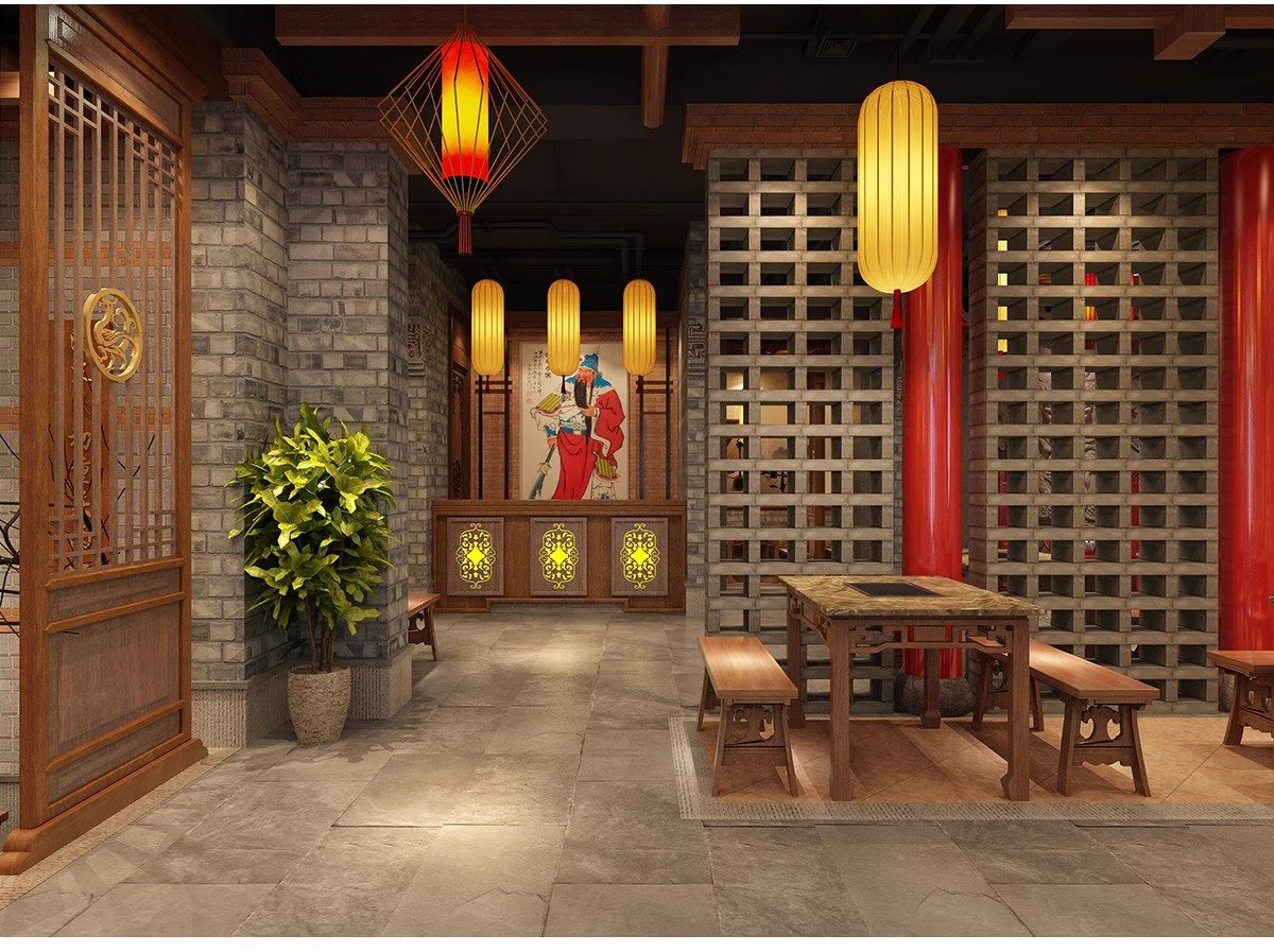 图片[6]-火锅店CAD施工图 复古工业风室内装修设计效果图中式餐饮门面图库-大怪兽分享